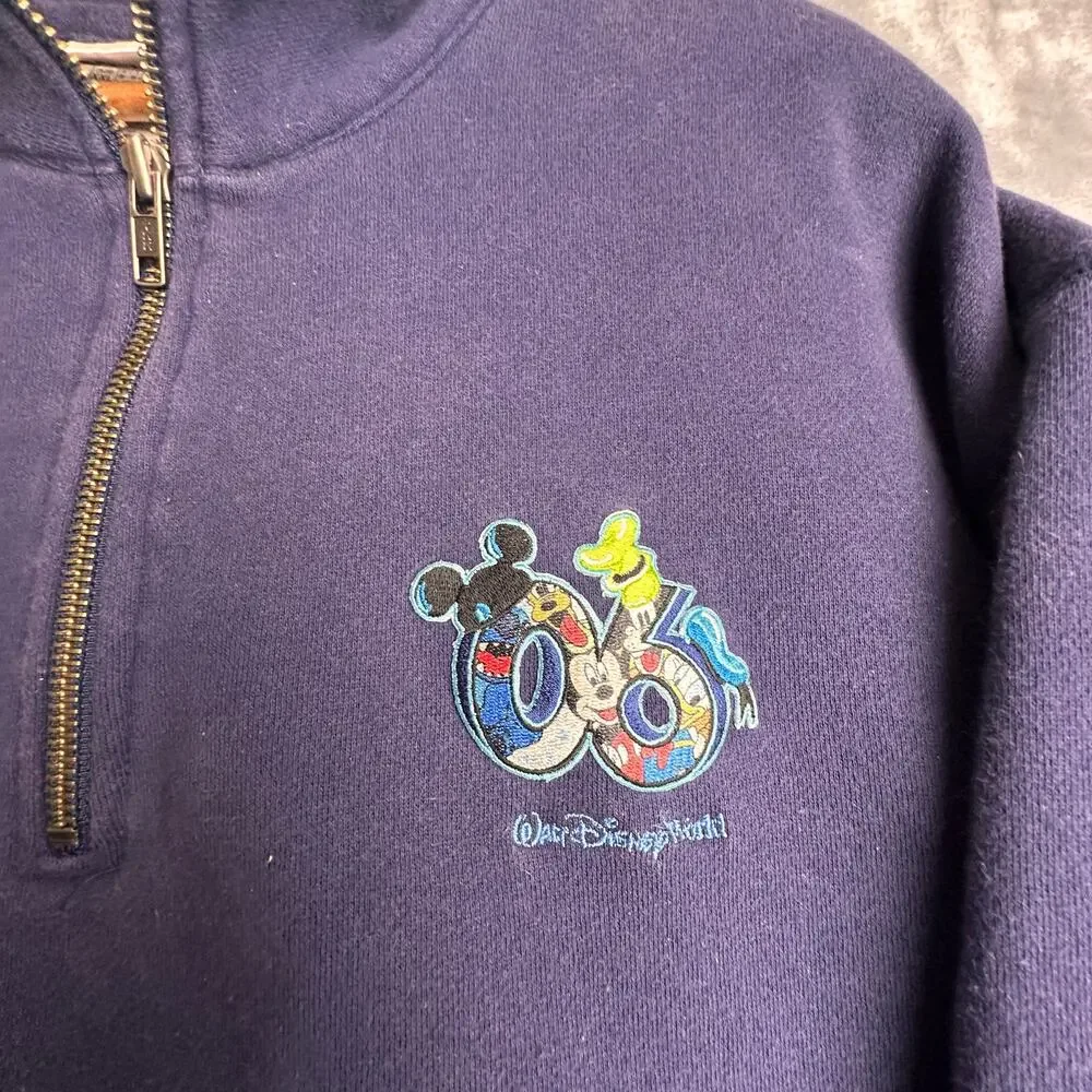 Disney World Mickey Mouse Navy Quarter‎ Zip Fleece Sweatshirt XXL Disney Parks